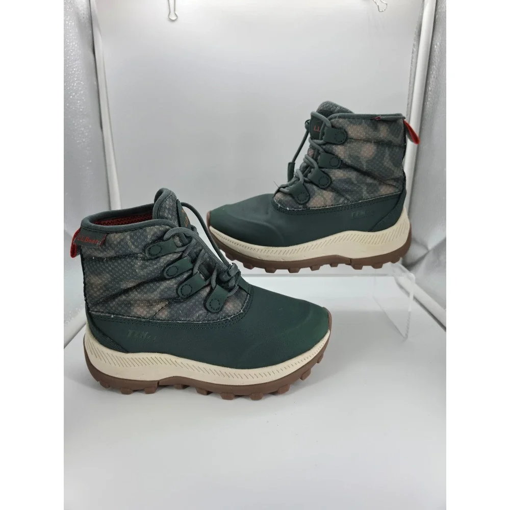 LL Bean Kids Access Insulated Snow Boots Size 12 Winter Green Camo Bungee Lace